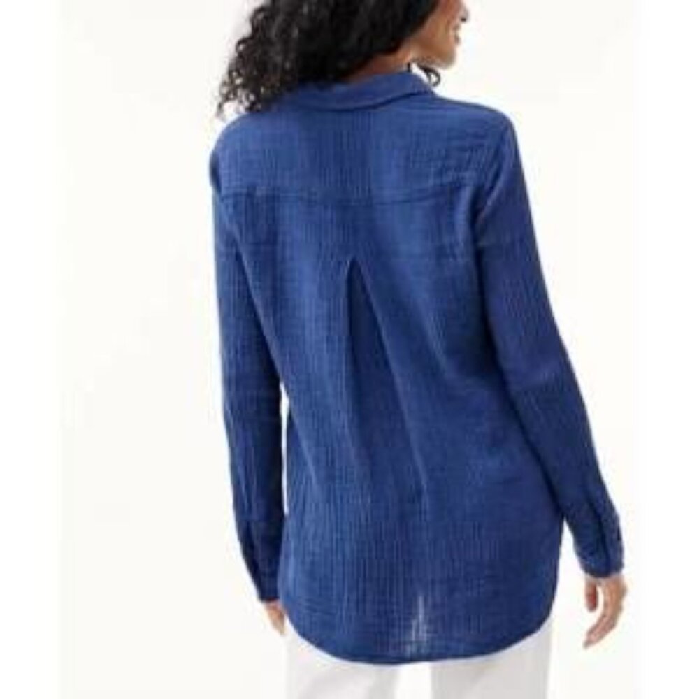 BELLA DAHL Pocket Button Down in Bright Night Blue with Tencel, Size Small